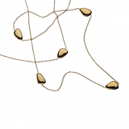 שרשרת זהב 14 קראט ארוכה שזורה נטיפי זהב בגימור מבריק