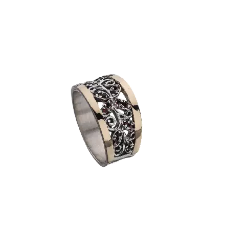 Silver and 9k Gold Garnet Ring
