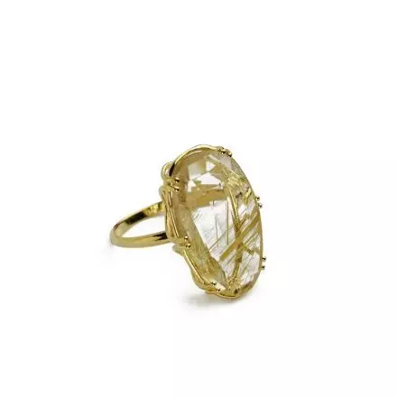טבעת זהב 14 קראט בשיבוץ רוטיל קוורץ