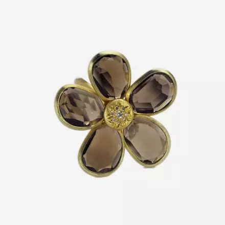 טבעת פרח זהב 14 קראט בשילוב אבני סמוקי ויהלומים 0.055ct