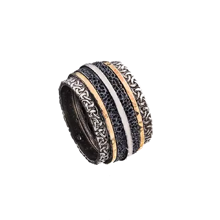 טבעת כסף מסתובבת בשילוב זהב 9 קראט