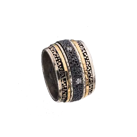 טבעת כסף מסתובבת בשילוב זהב 9 קראט עם זרקונים