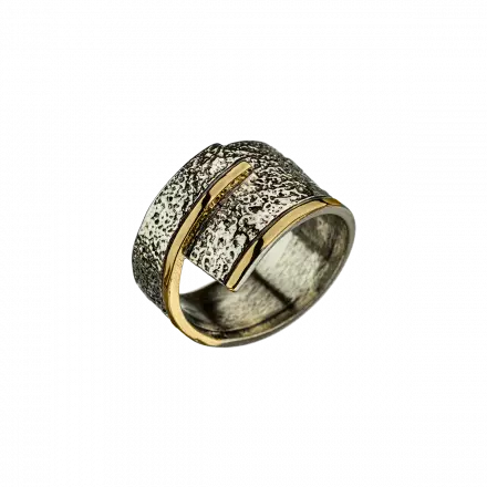 טבעת כסף בשילוב זהב 9 קראט