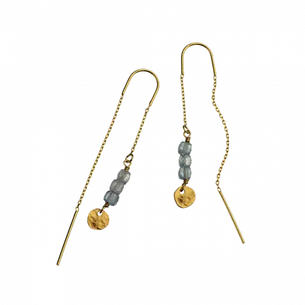 Dangling Silver Earrings with gilded chain and Aquamarine