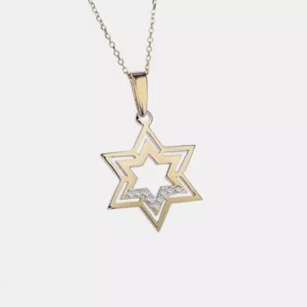 שרשרת זהב 14 קראט מגן דוד משובץ יהלומים