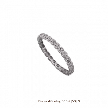 טבעת זהב לבן 14 קראט, ריבועים, משובצת סביב 26 יהלומים 0.13CT