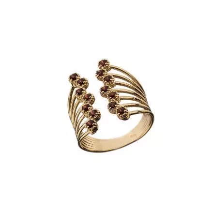טבעת זהב 14 קראט מניפה בשיבוץ אבני גרנט