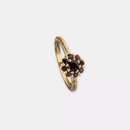 טבעת זהב 14 קראט פרח משובץ אבני גרנט טבעיות