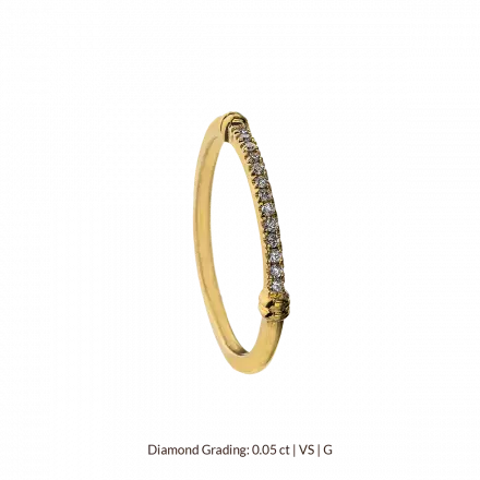 טבעת עדינה זהב צהוב 14 קראט פס יהלומים 0.05ct