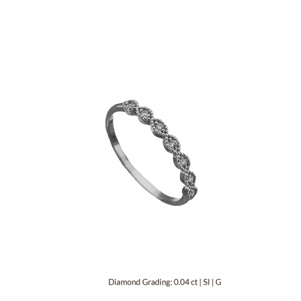 טבעת זהב לבן 14 קראט, דגם מרקיזה, שיבוץ יהלומים 4 נקודות