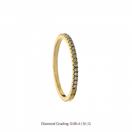 טבעת זהב צהוב 14 קראט שיבוץ יהלומים 0.08ct