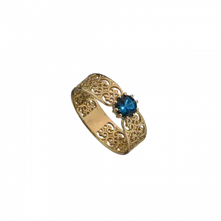 טבעת זהב 14 קראט מעוטרת בשיבוץ לונדון בלו טופז