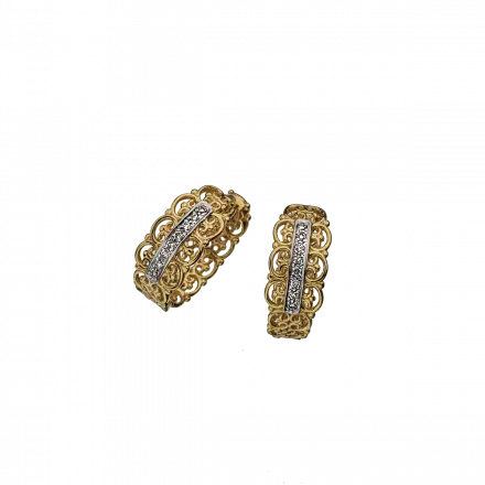 עגילי ג'יפסי זהב 14 קראט מעוטרים בשיבוץ יהלומים 7 נקודות