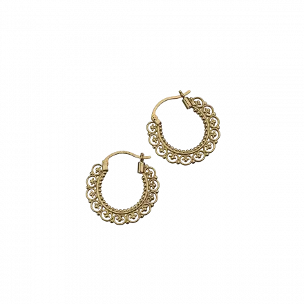 עגילי חישוק זהב 14 קראט מעוטרים בגודל בינוני