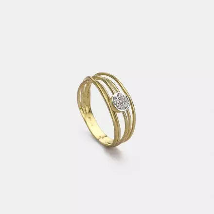 טבעת זהב 9 קראט שלושה חישוקים בשיבוץ יהלום 0.06ct