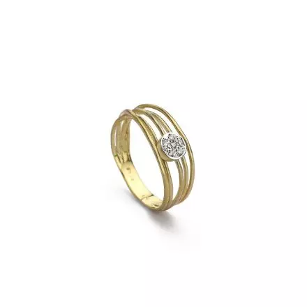 טבעת זהב 9 קראט שלושה חישוקים בשיבוץ יהלום 0.06ct