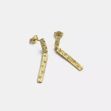 Rectangular 9k Gold Drop Earrings set with Diamonds 0.13ct