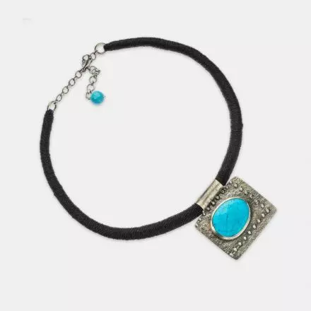 Black Thread Necklace with Turquize