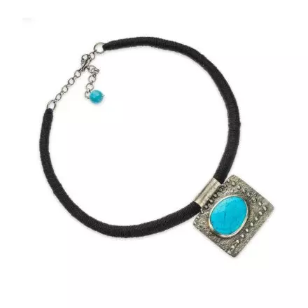 Black Thread Necklace with Turquize