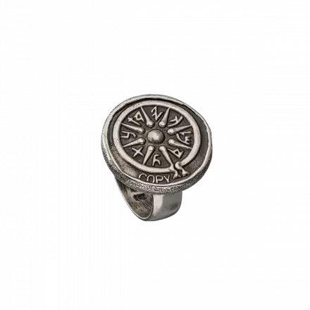 טבעת כסף מרשימה משובצת רפליקת מטבע עתיק אלכסנדר ינאי