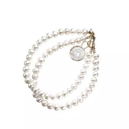 Multi Layered Pearl Bracelet with "Wheel of Blessings" Medal Pendant in 9k Gold Setting