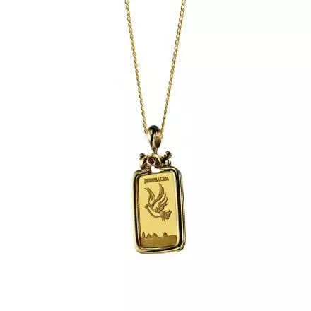 14K Gold Necklace with 1g Gold Bar 999.9 and Ruby Pendant