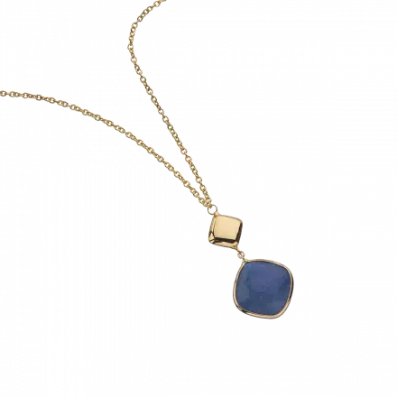 שרשרת זהב 14 קראט במרכזה משובצת אבן קלצדוניה כחולה, מעויינת, במעטפת זהב
