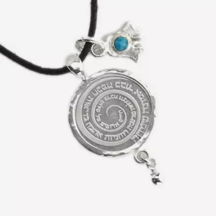 Black Cord Necklace with "Wheel of Blessings" Medal and Hamsa