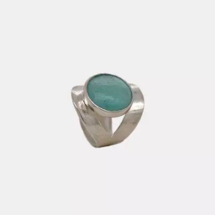 טבעת כסף זכוכית רומית ירוקה עגולה