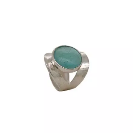 טבעת כסף זכוכית רומית ירוקה עגולה