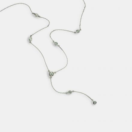 שרשרת זהב לבן 14K עניבה יהלומים 0.28CT