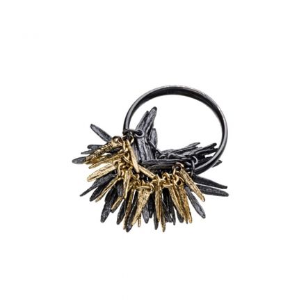 טבעת כסף 925 עלי רוזמרין בגימור מוזהב ומושחר