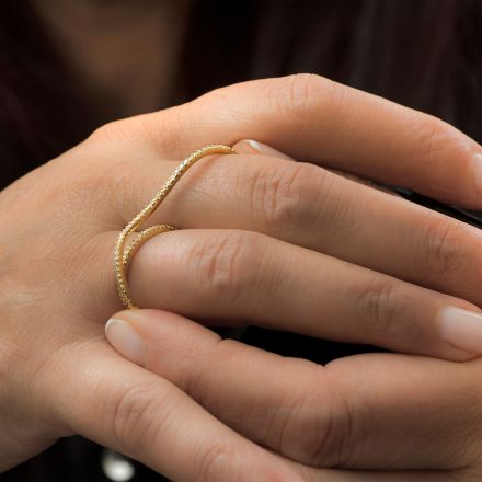 טבעת זהב 14 קראט וקשת כפולה יהלומים 0.42ct