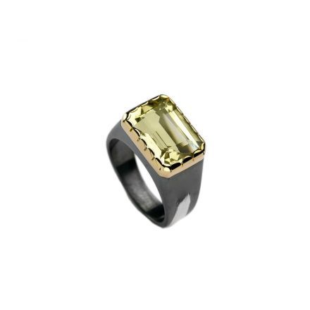 טבעת כסף וזהב 14 קראט למון טופז