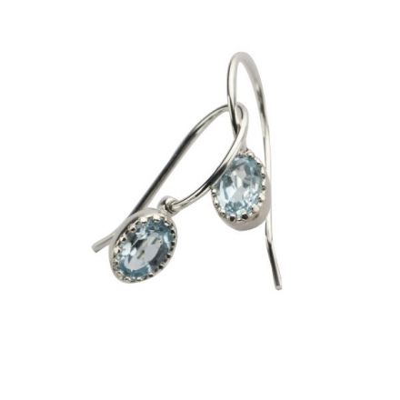 עגילי כסף שיבוץ "כתר" אבן סקיי בלו טופז -אבן לידה מרץ