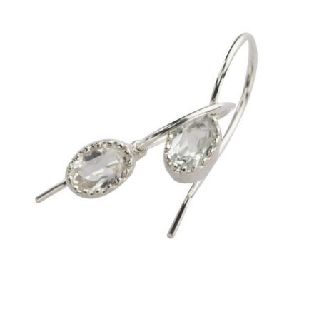 עגילי כסף שיבוץ "כתר" אבן  טופז לבן -אבן לידה אפריל