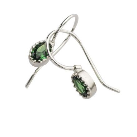 עגילי כסף שיבוץ "כתר" אבן  זירקון אמרלד -אבן לידה מאי