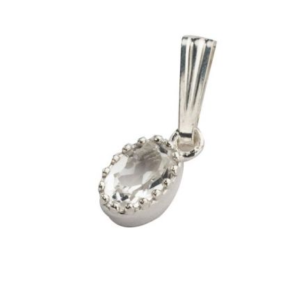 תליון כסף שיבוץ "כתר" אבן  טופז לבן -אבן לידה אפריל