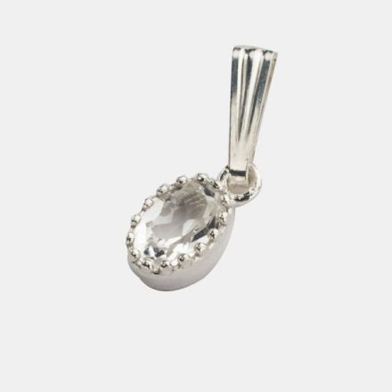 תליון כסף שיבוץ "כתר" אבן  טופז לבן -אבן לידה אפריל