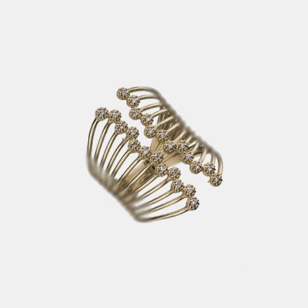 טבעת זהב 14 קראט בצורת מניפה שיבוץ 24 יהלומים 0.12CT