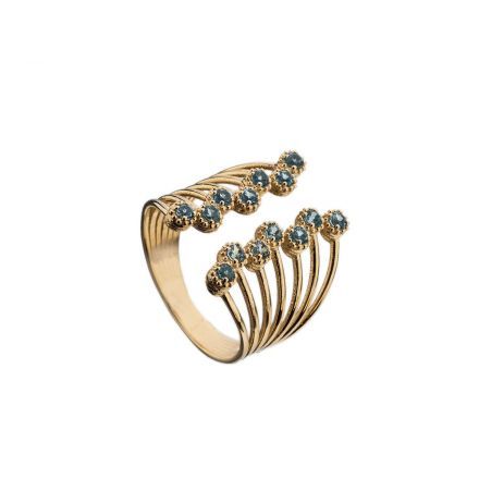 טבעת מניפה זהב 14 קראט בשיבוץ אבני בלו טופז