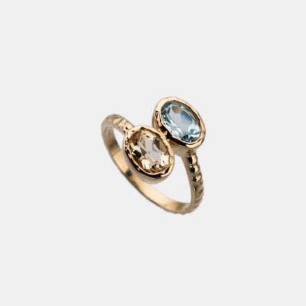 טבעת זהב 14 קראט בלו טופז וסיטרין