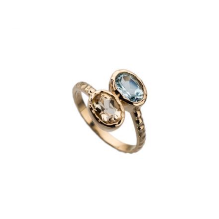 טבעת זהב 14 קראט בלו טופז וסיטרין