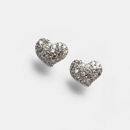 עגילי זהב לבן 9 קראט לב, צמודי אוזן משובצי יהלומים 0.24CT