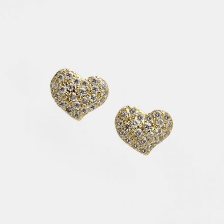 עגילי זהב 9 קראט לב, צמודי אוזן משובצי יהלומים 0.24CT