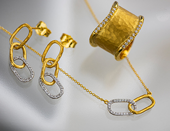 קולקציית שילוב אליפטי - תכשיטי זהב 14 קראט בשיבוץ יהלומים
