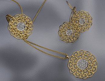 קולקציית סריגה מוזהבת - תכשיטי זהב 14 קראט בשיבוץ יהלומים