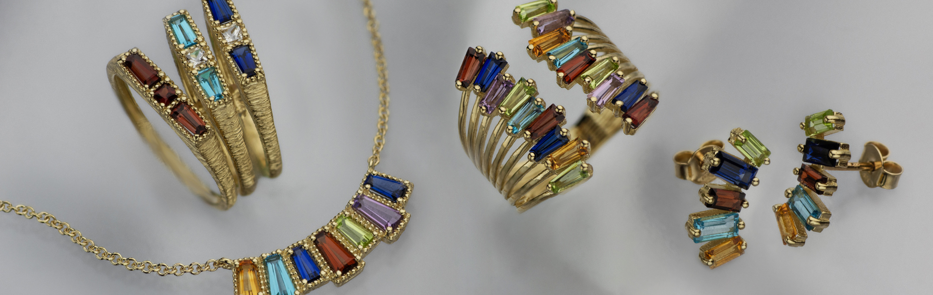 תכשיטי זהב 14 קראט בשילוב אבני חן טבעיות